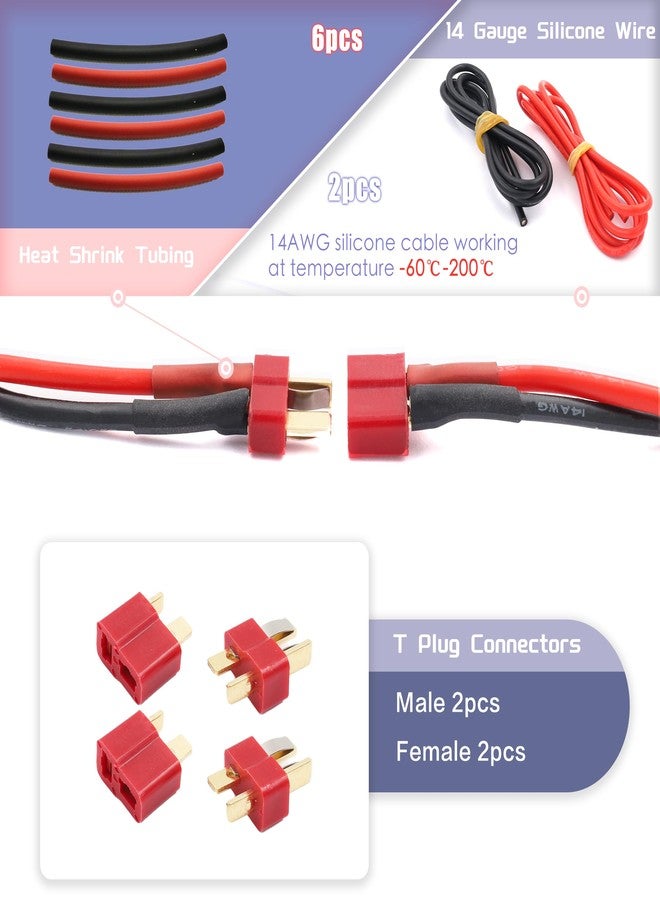 HOPLEX T-Plug EC3 XT60 Male Female Connector Adapters & Servo Plug Male Female Connector Crimp Pin Cable Kit +14AWG Silicone Wire for RC Models DIY(111PCS) - Image 4